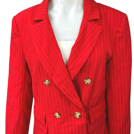 C/MEO Collective Red Pinstripe Double Breasted Notch Collar Blazer Coat Jacket M