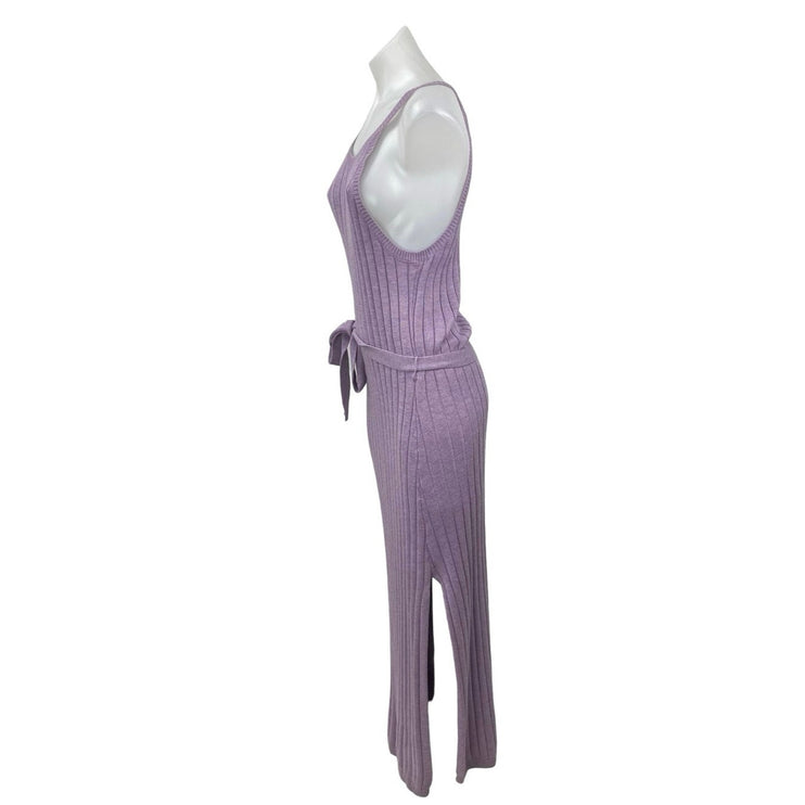 London Purple Wool Ribbed Sleeveless Side Slit Midi Tank Bodycon Sweater Dress M