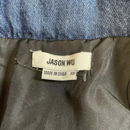 Jason Wu Blue Short Sleeve Striped Full Zip Tweed Denim Jean Shirt Mini Dress XS