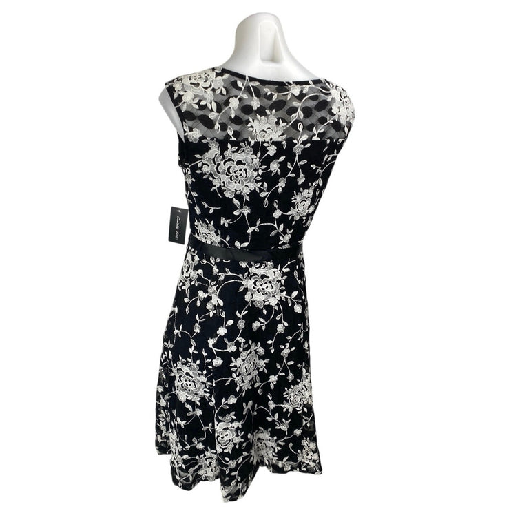 NEW Candalite Petite Black White Floral Lace Sleeveless Mini Fit & Flare Dress S