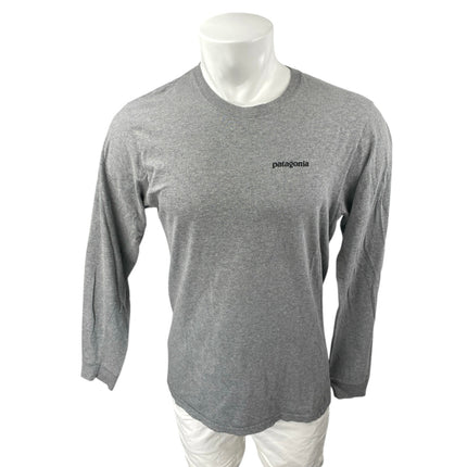 Patagonia Men's Gray Long Sleeve Crew Neck Logo Graphic Tee T-Shirt Top Size M