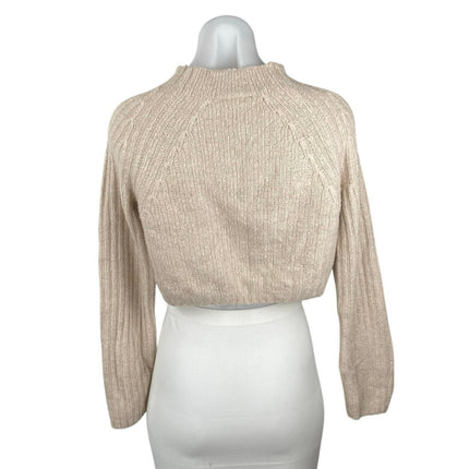 Monki Women's Beige Tan Ribbed Wool Mock Neck Long Sleeve Crop Sweater Top Sz S