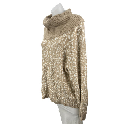 Rachel Zoe Tan Beige Leopard Turtleneck Long Sleeve Knit Sweater Top Size XL