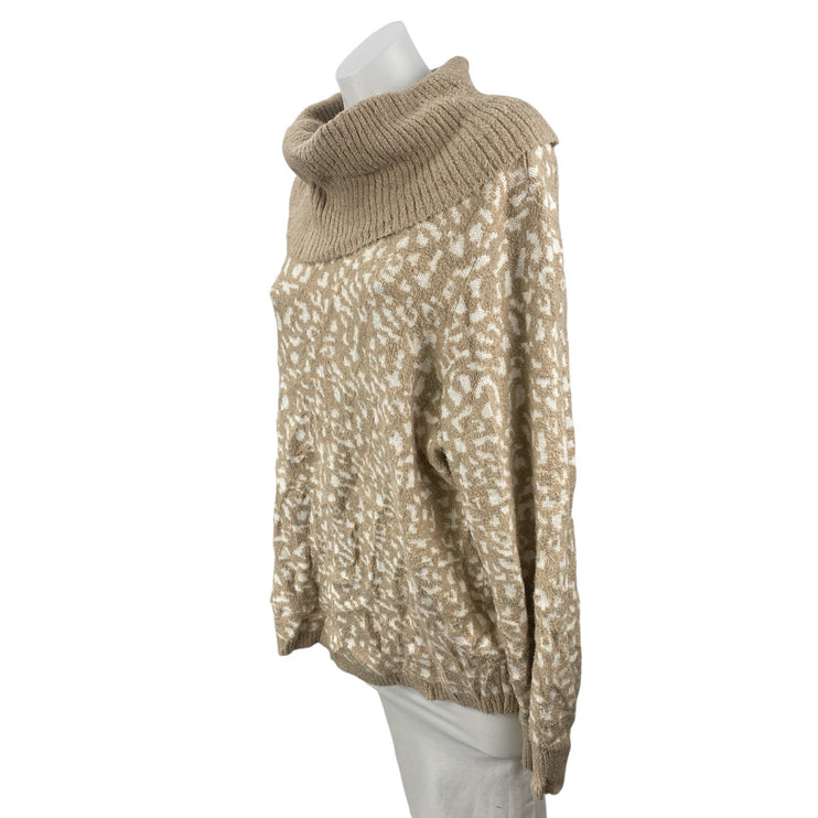 Rachel Zoe Tan Beige Leopard Turtleneck Long Sleeve Knit Sweater Top Size XL