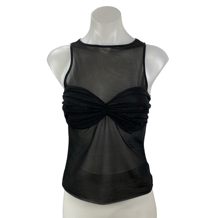 Reformation Rose Black Mesh Sheer Bustier Sleeveless Knit Cami Tank Top Size S