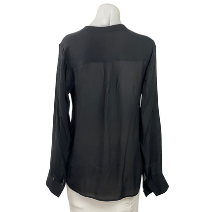 Vince Women's Black Silk Long Sleeve V Neck Semi Sheer High Low Blouse Top Sz 4