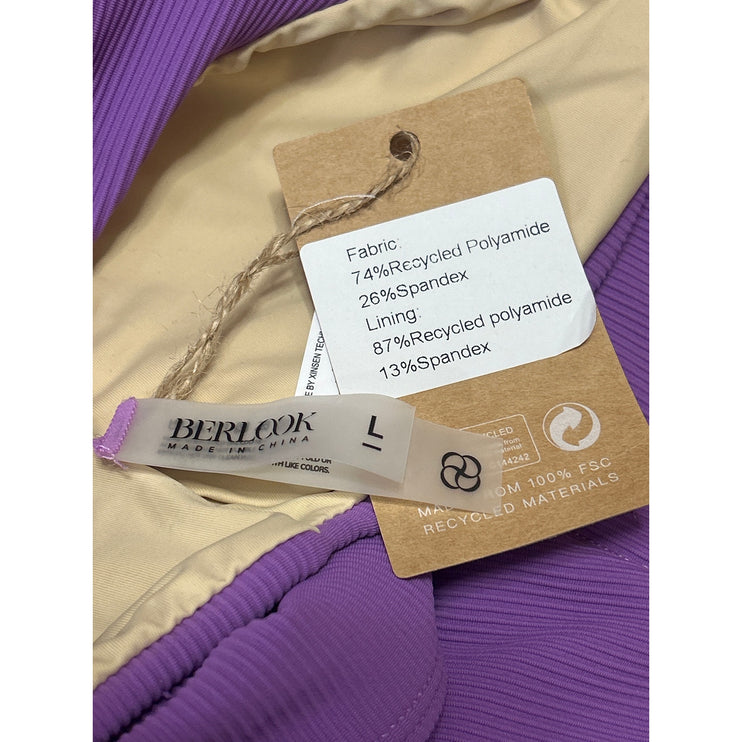NEW Berlook Purple Ribbed Knit Twist Front Two Piece Set Swimsuit Swimwear Sz L