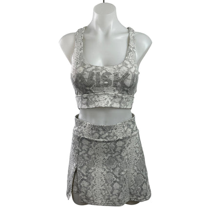 Wiskii Women's Gray Sleeveless Rhinestone Logo Crop Top & Mini Skirt Set Size S