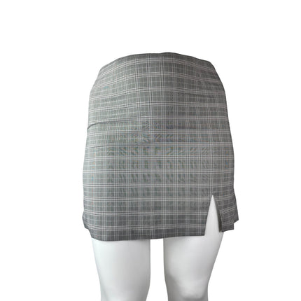 NEW Wayf Women's Gray Plaid Flannel Tartan Slit High Waist Mini Pencil Skirt XL