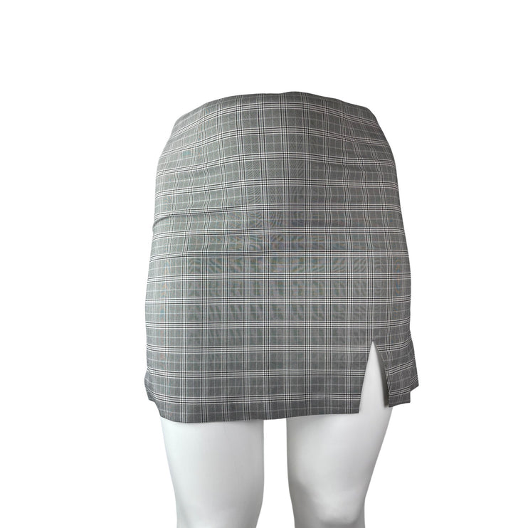 NEW Wayf Women's Gray Plaid Flannel Tartan Slit High Waist Mini Pencil Skirt XL