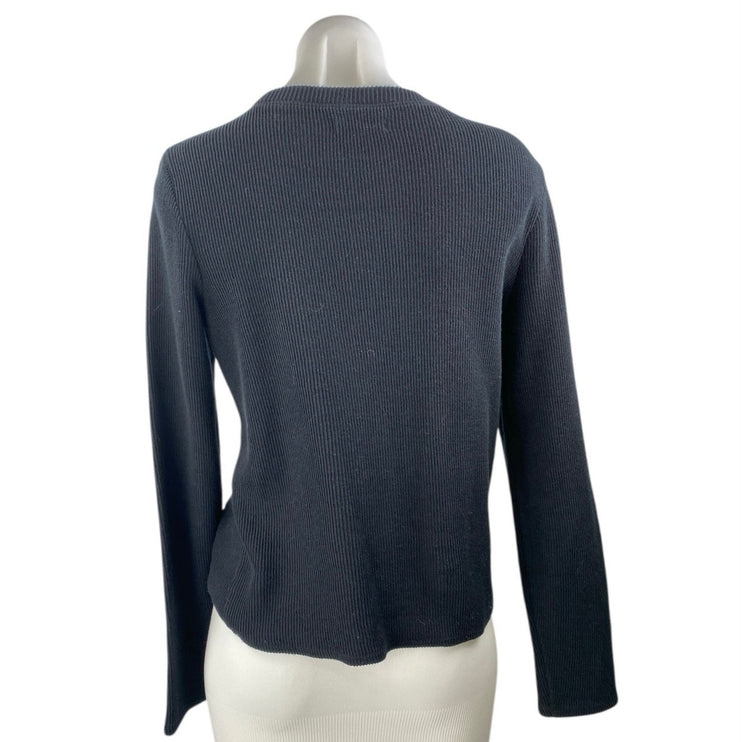 Madewell Womens Black Asymmetric Hem Rib Knit Crewneck Long Sleeve Sweater Top M
