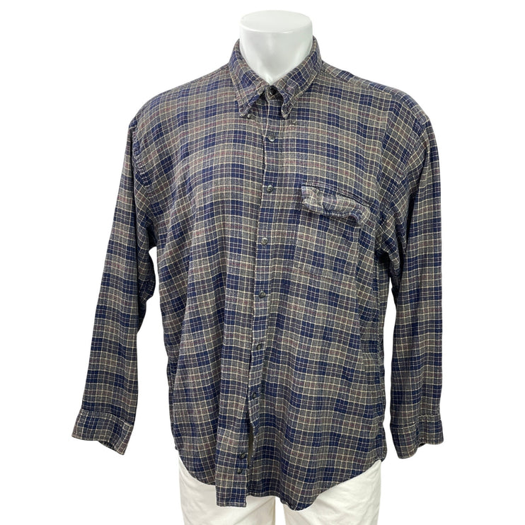 Van Hausen Men Blue Plaid Classic Pocket Long Sleeve Button Down Dress Shirt XL