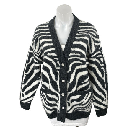 Zara Black White Wool Zebra Print Long Sleeve Button Up Cardigan Sweater Top S