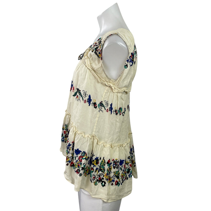Derek Lam 10 Crosby Cream Floral Tassel Tie Ruffle Tiered Boho Blouse Top Sz 00
