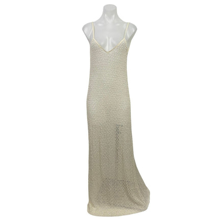 NEW Zara Cream Sleeveless Crochet Knit Sheer Cover Up V Neck Maxi Dress Size S