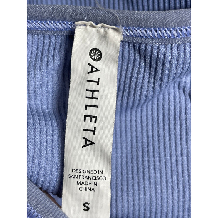 Athleta Women's Blue Ribbed Knit Sleeveless Yoga Workout Athletic Crop Top Sz S