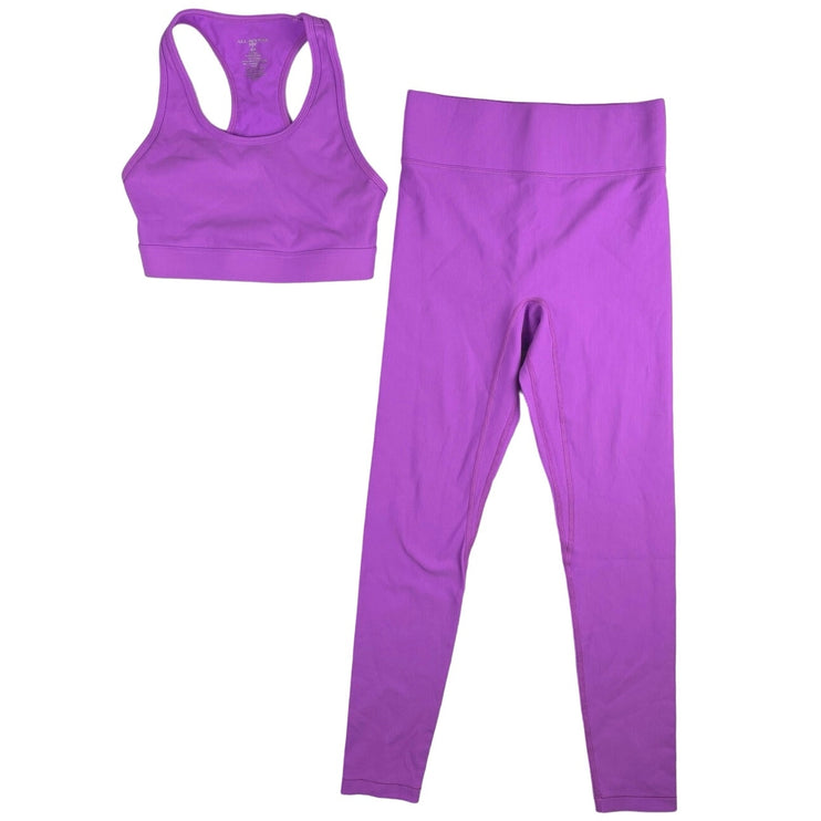 Bandier x All Access Purple Active Yoga Racerback Sports Bra & Leggings Set Sz S