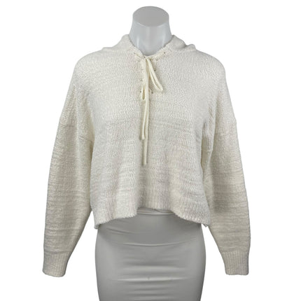 Forever 21 Women's White Ivory Fleece Lace Up Long Sleeve Hoodie Sweater Top S