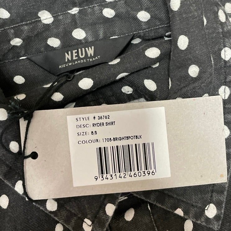 NEW Neuw Ryder Womens Black Polka Dot Long Sleeve Button Down Shirt Top Size 8