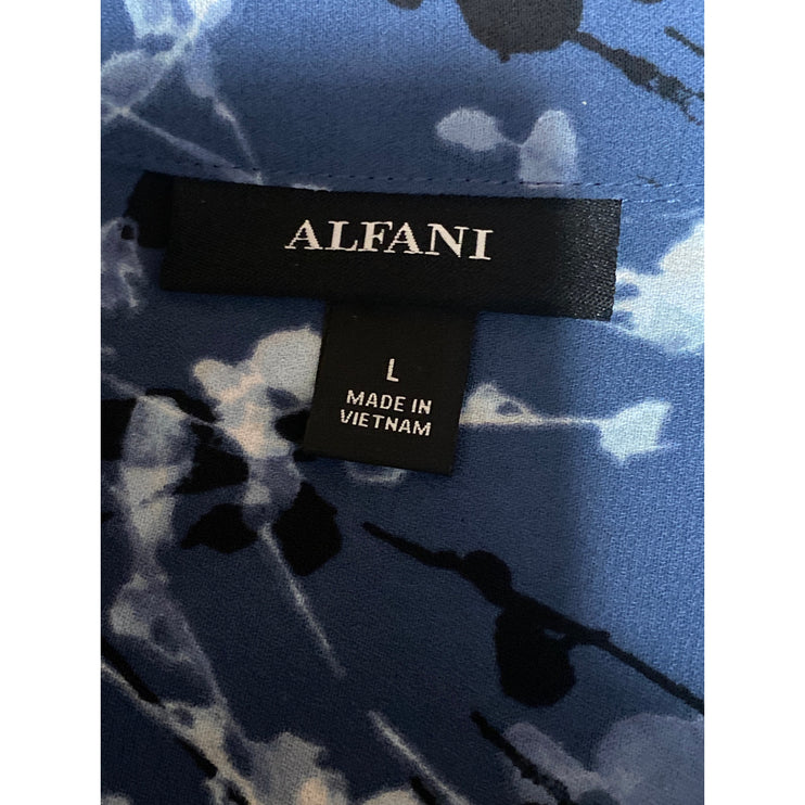 Alfani Womens Blue Floral Long Sleeve Pocket Button Down Blouse Shirt Top Size L