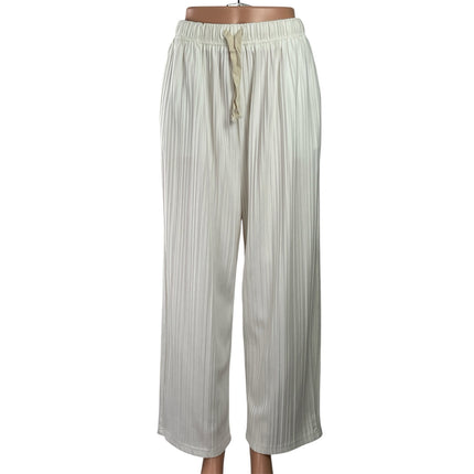 David & Me Womens White Pleated Plisse High Rise Wide Leg Baggy Trousers Pants M