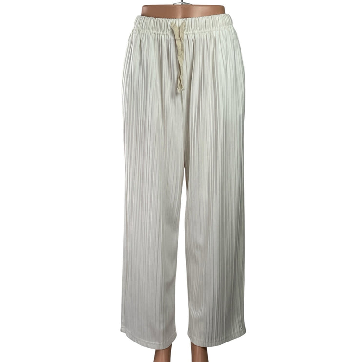 David & Me Womens White Pleated Plisse High Rise Wide Leg Baggy Trousers Pants M