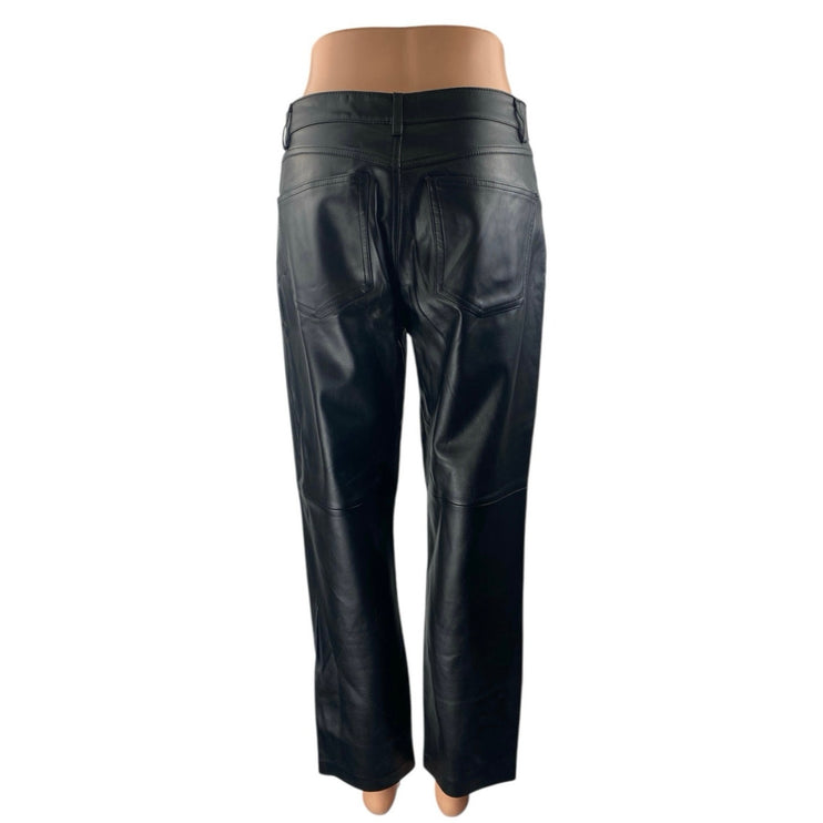 MNG Mango Womens Black Faux Vegan Leather High Waist Straight Trousers Pants 38
