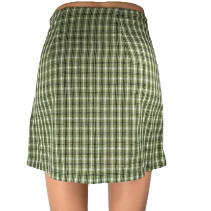 Princess Polly Green Plaid Checkered Slit Zipper Mini Straight Pencil Skirt Sz 2