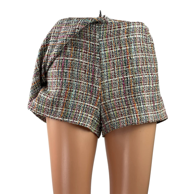Zara Women's Multicolor Tweed Fringe High Rise Mini Skirt Skort Shorts Size S