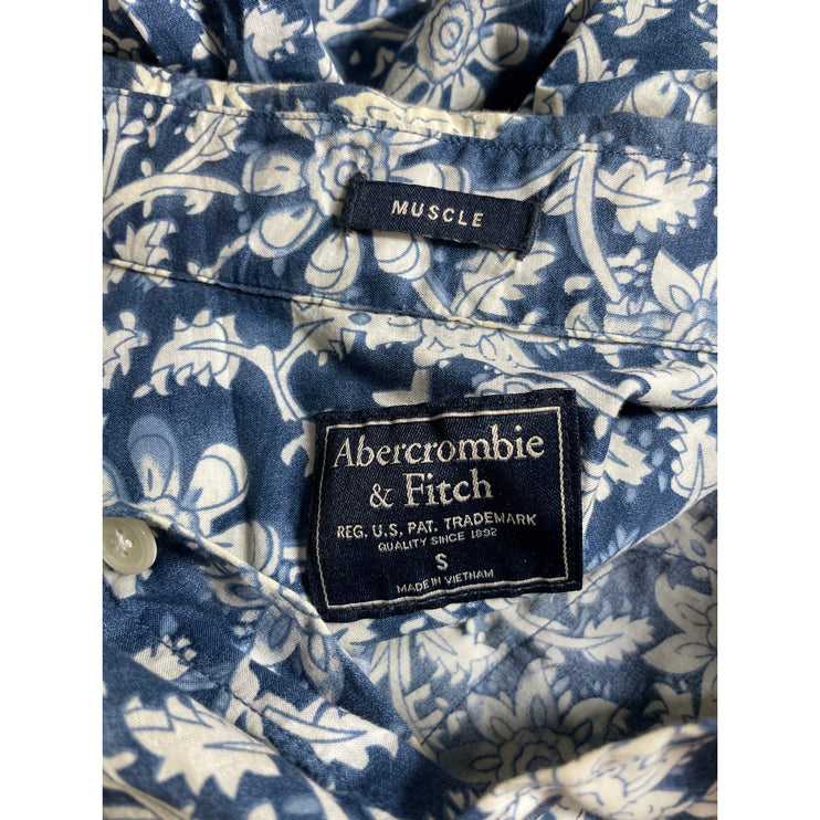 Abercrombie & Fitch Muscle Men's Blue Floral Short Sleeve Button Down Shirt S