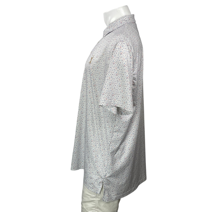 Peter Millar Mens White Cocktail Print Short Sleeve Golf Casual Polo Shirt Top L