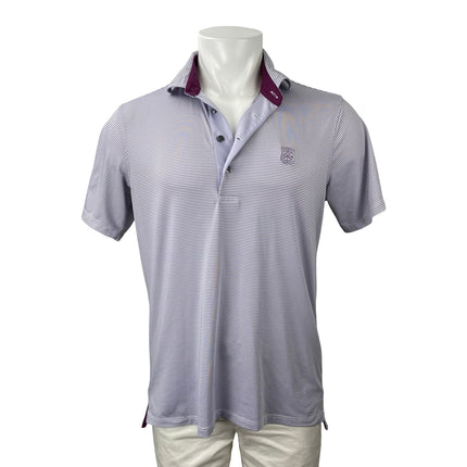 Greyson Purple Stripe Logo Short Sleeve Athletic Activewear Polo Shirt Top Sz M