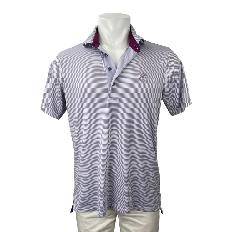 Greyson Purple Stripe Logo Short Sleeve Athletic Activewear Polo Shirt Top Sz M