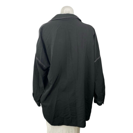 Zara Women's Black Collared Long Sleeve Oversized Button Down Shirt Top Size S