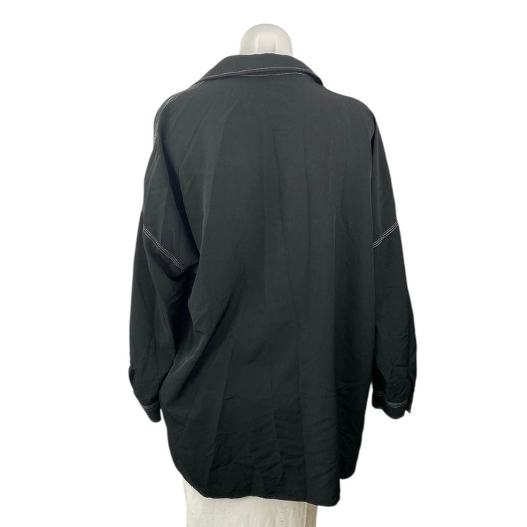 Zara Women's Black Collared Long Sleeve Oversized Button Down Shirt Top Size S