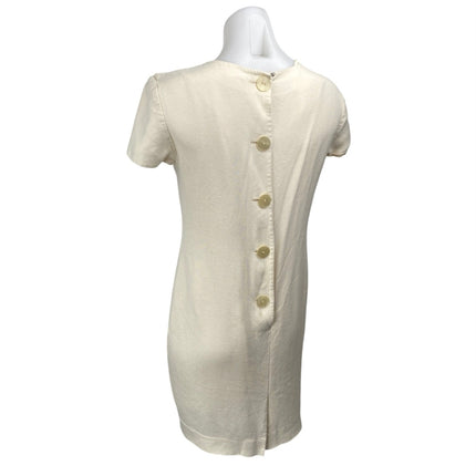 Liz Claiborne Cream White Embroidered Short Sleeve Button Mini Shift Dress Sz 8