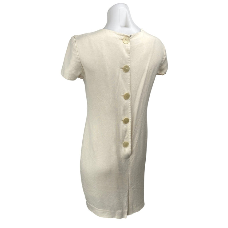 Liz Claiborne Cream White Embroidered Short Sleeve Button Mini Shift Dress Sz 8