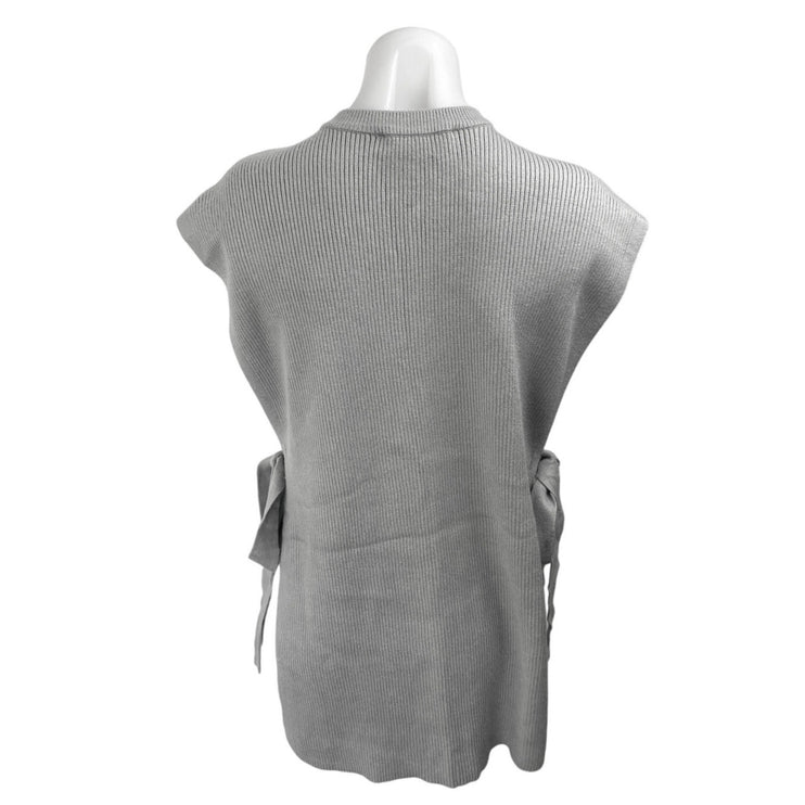 Zara Women's Gray Rib Knit Sleeveless Open Side Bow Tie Sweater Vest Tank Top S