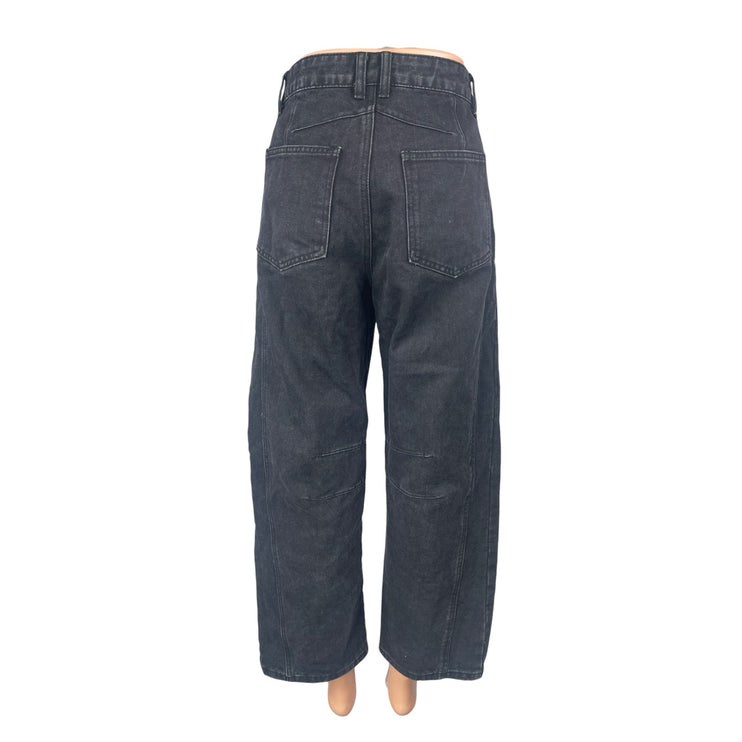 Women's Black High Rise Carrot Barrel Baggy Wide Leg Denim Jeans Pants Size S