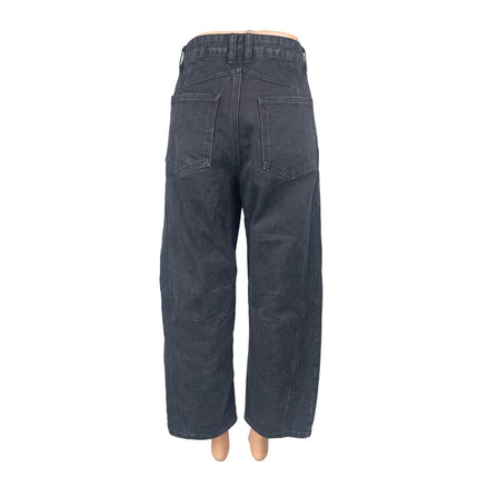 Women's Black High Rise Carrot Barrel Baggy Wide Leg Denim Jeans Pants Size S