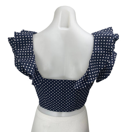 Lucy Paris Blue Polka Dot Ruffle Flutter Sleeve V-Neck Crop Blouse Top Size XS