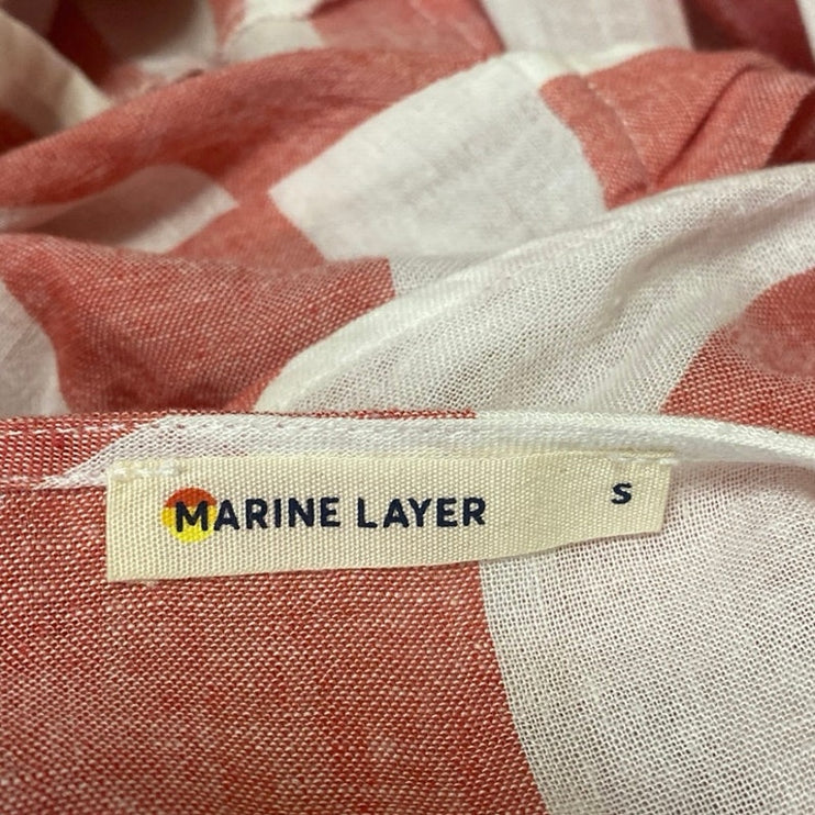 Marine Layer Pink White Striped Short Sleeve V Neck Tie Mini Wrap Dress Size S
