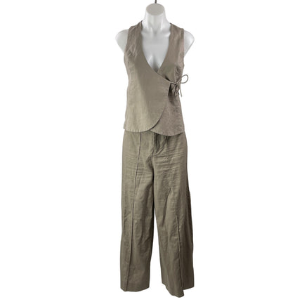Meshki Women's Gray Taupe Sleeveless Tie Wide Leg Trousers 2 Piece Set Size S