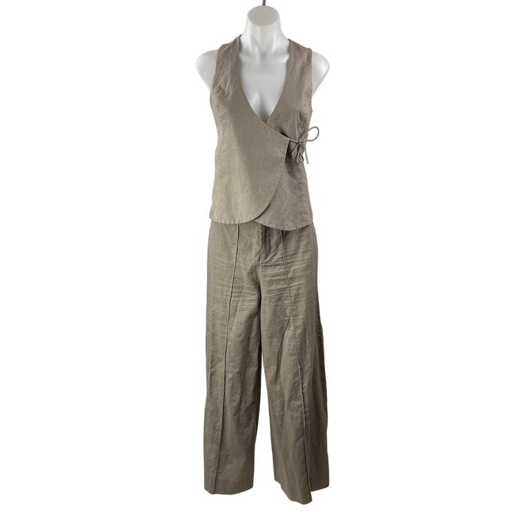 Meshki Women's Gray Taupe Sleeveless Tie Wide Leg Trousers 2 Piece Set Size S
