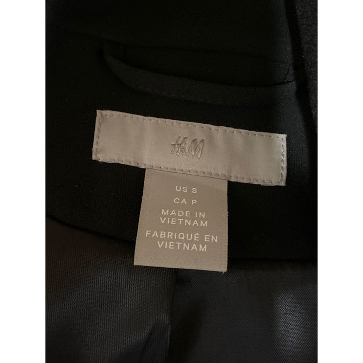 H&M Women's Blue Black Open Front Ruched 3/4 Sleeve Blazer Coat Jacket Size S