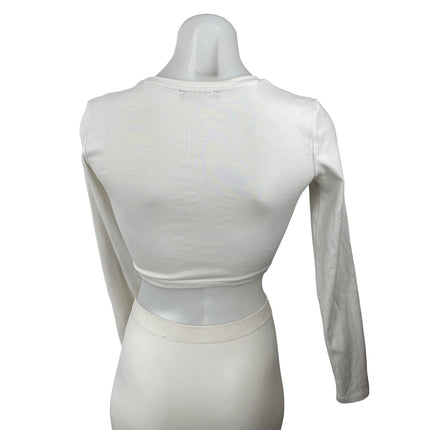 Zara White Crew Neck Long Sleeve Yoga Athletic Activewear Crop Tee T-Shirt Top M