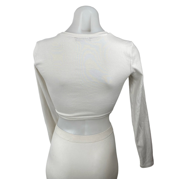 Zara White Crew Neck Long Sleeve Yoga Athletic Activewear Crop Tee T-Shirt Top M