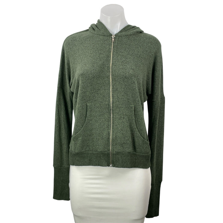 Jac Parker Women's Olive Green Knit Full Zip Pocket Hoodie Hooded Sweatshirt S