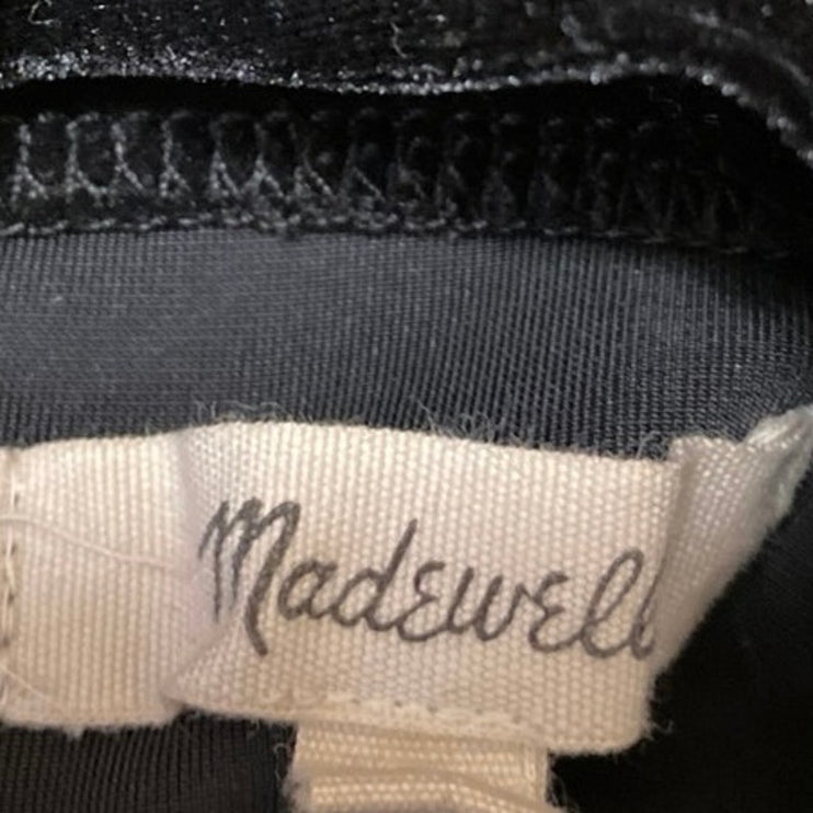 Madewell Women's Black Velvet Velour Mock Neck Short Sleeve Sweater Top Size L