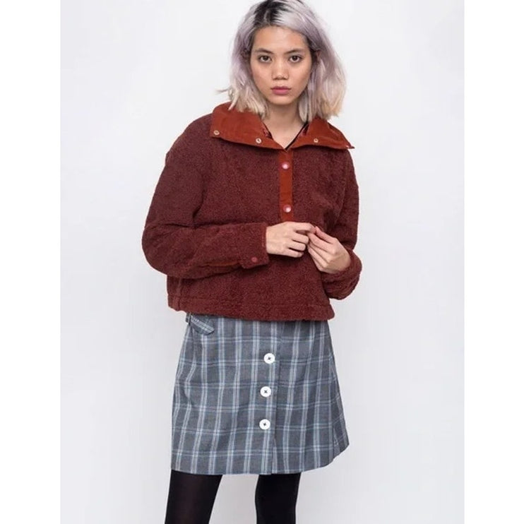House of Sunny Brown Long Sleeve Half Snap Fleece Teddy Sweater Top Size 8